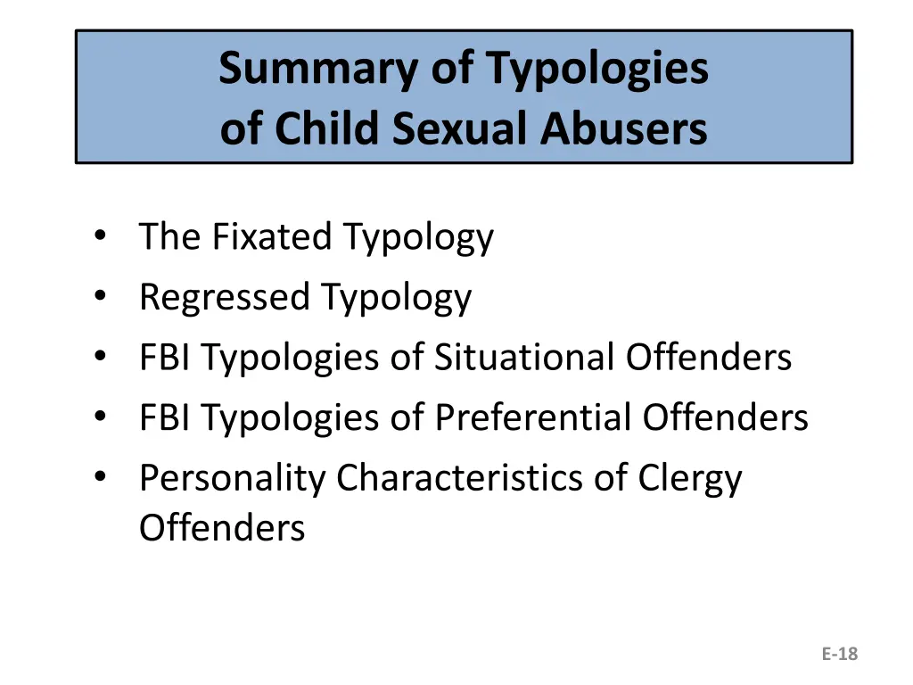 summary of typologies of child sexual abusers