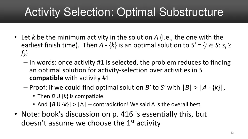 activity selection optimal substructure
