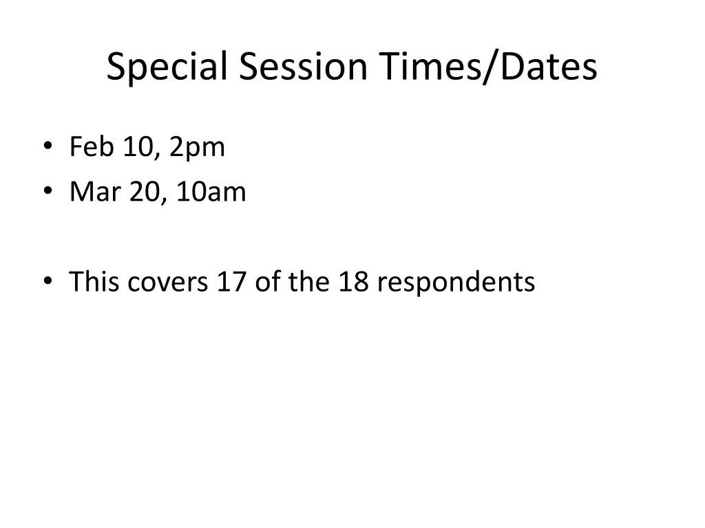 special session times dates