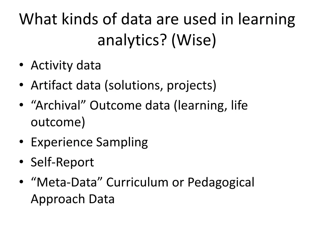 what kinds of data are used in learning analytics 2