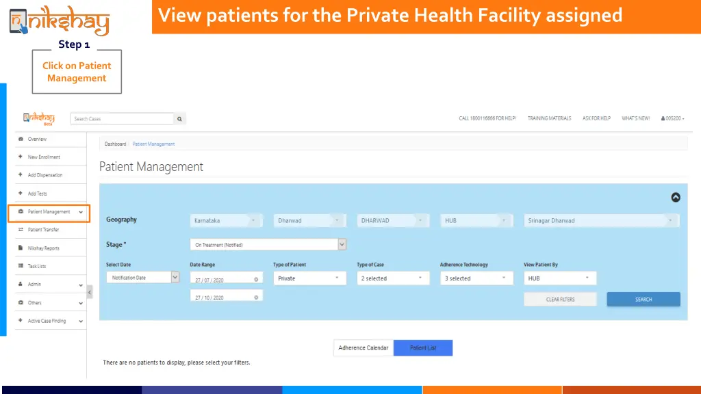 view patients for the private health facility