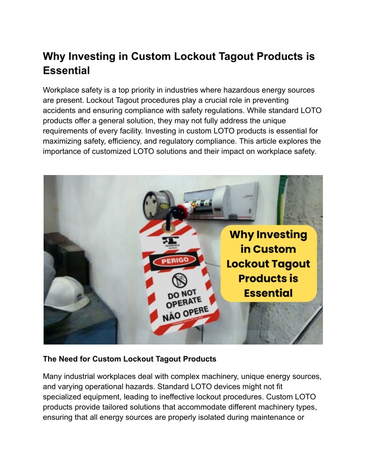 why investing in custom lockout tagout products