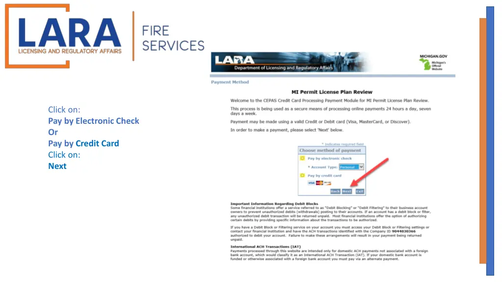 click on pay by electronic check or pay by credit