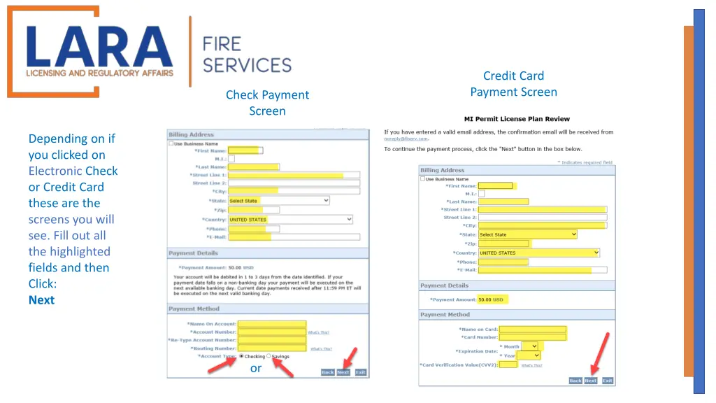 credit card payment screen