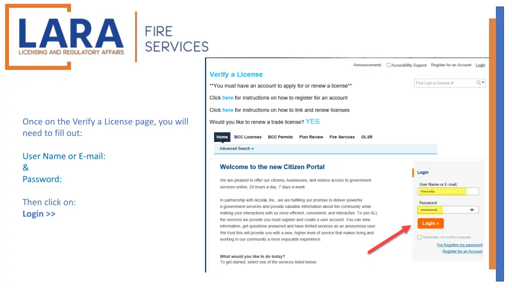 once on the verify a license page you will need