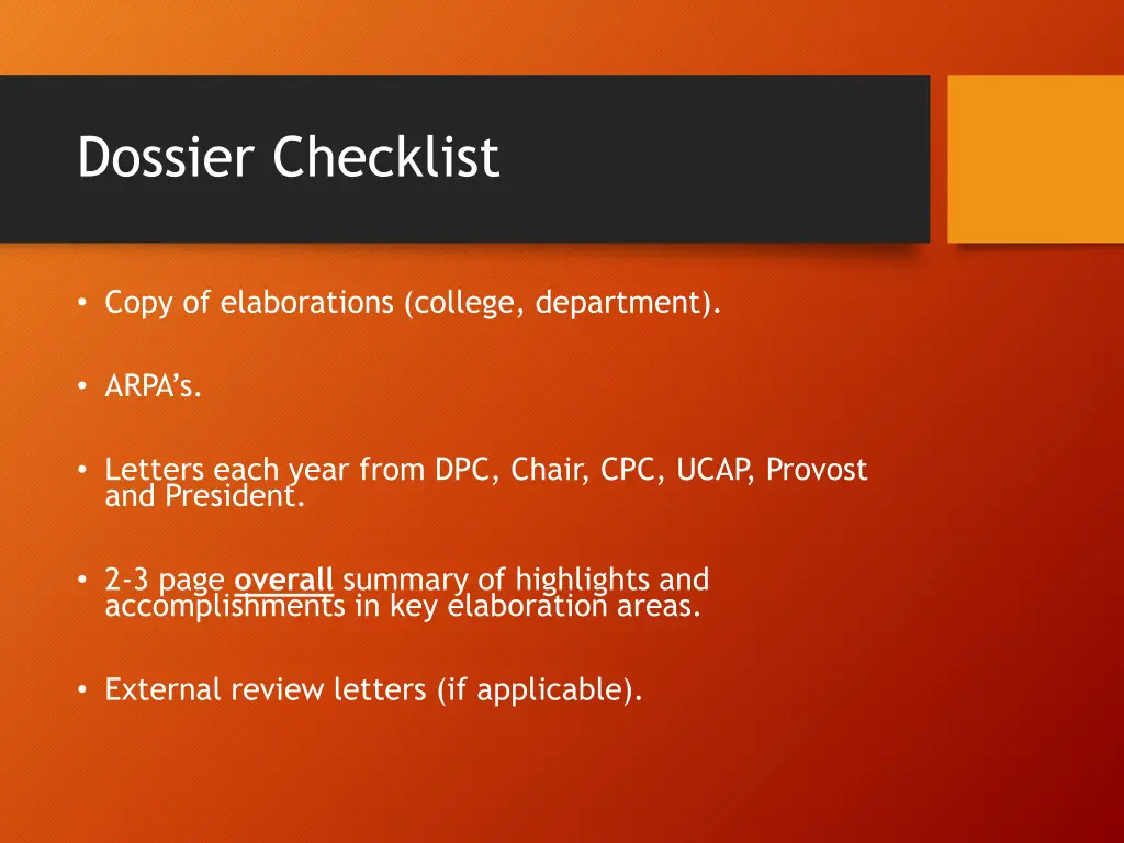 dossier checklist 1