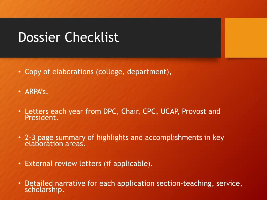 dossier checklist 2