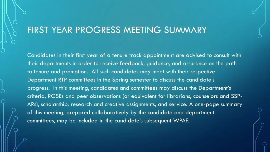 first year progress meeting summary