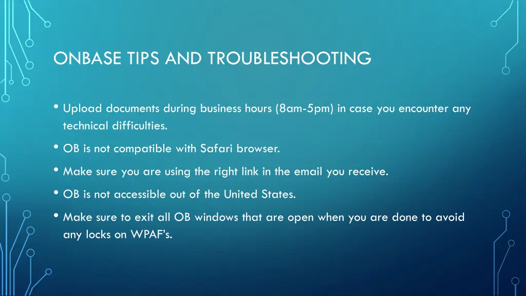 onbase tips and troubleshooting