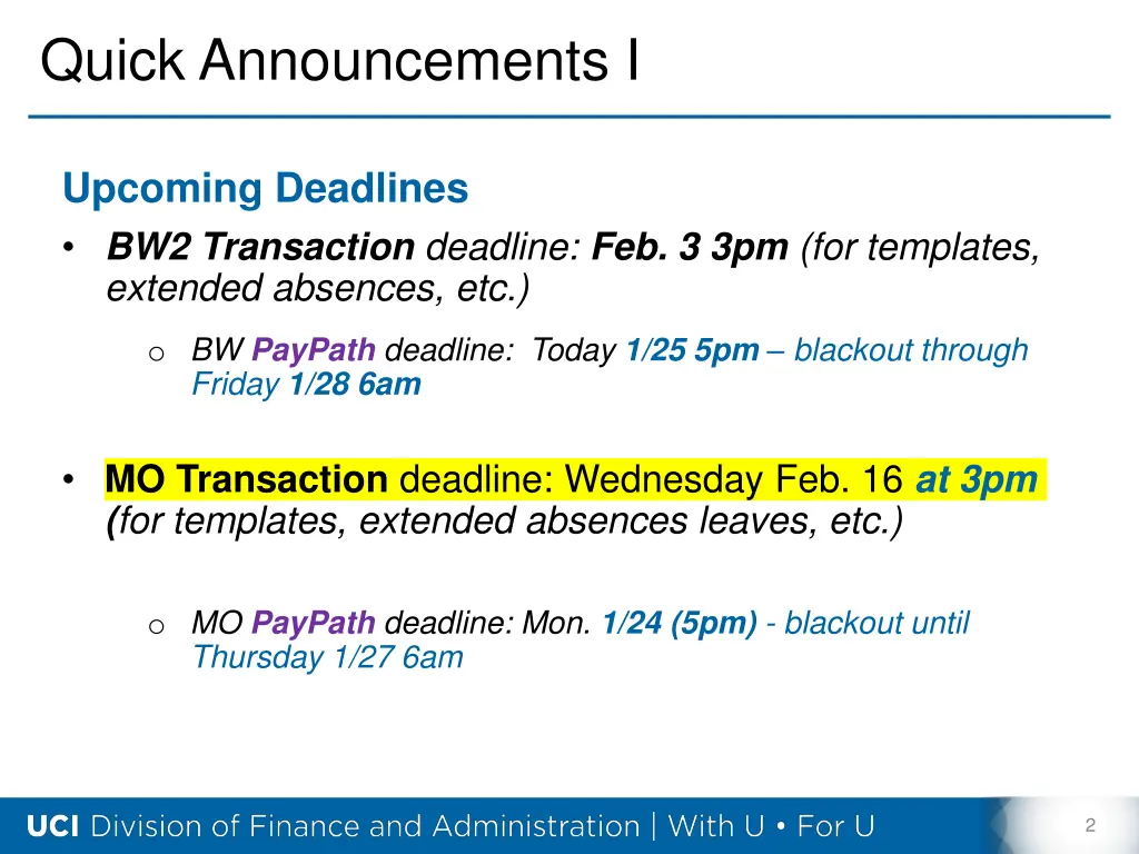 quick announcements i