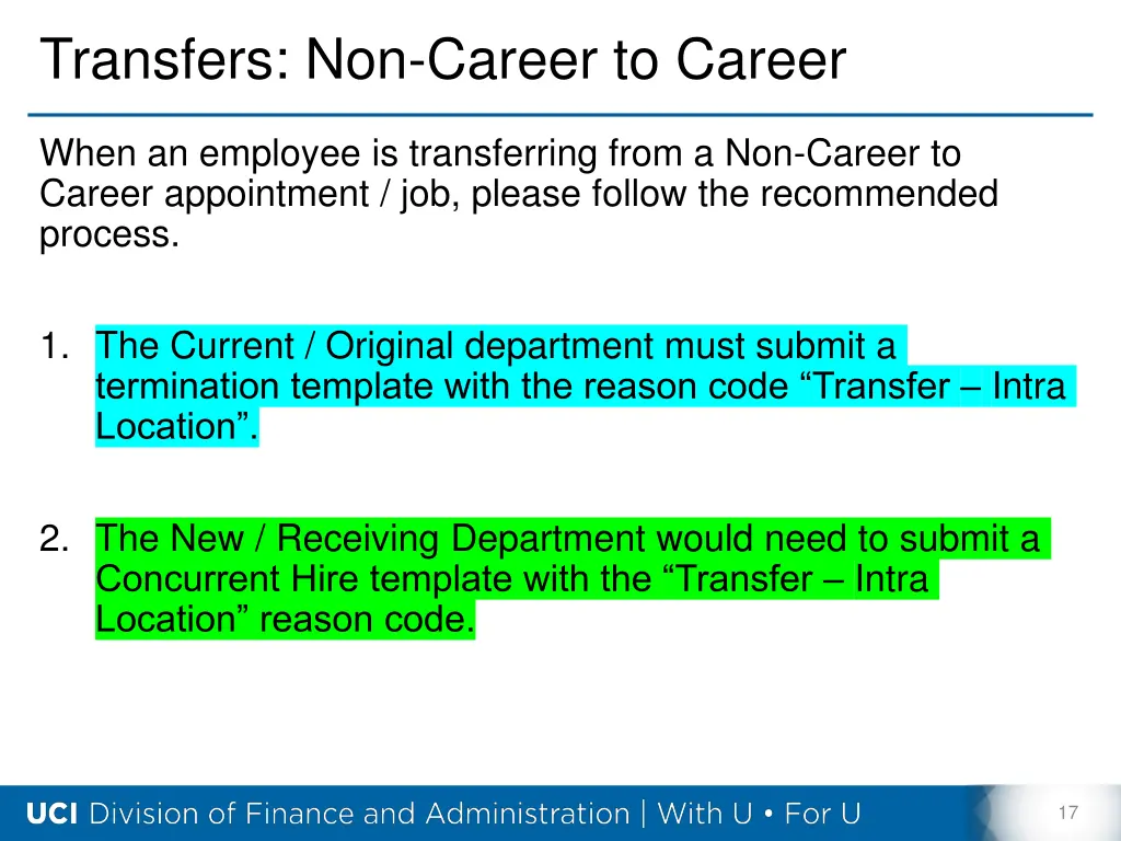 transfers non career to career