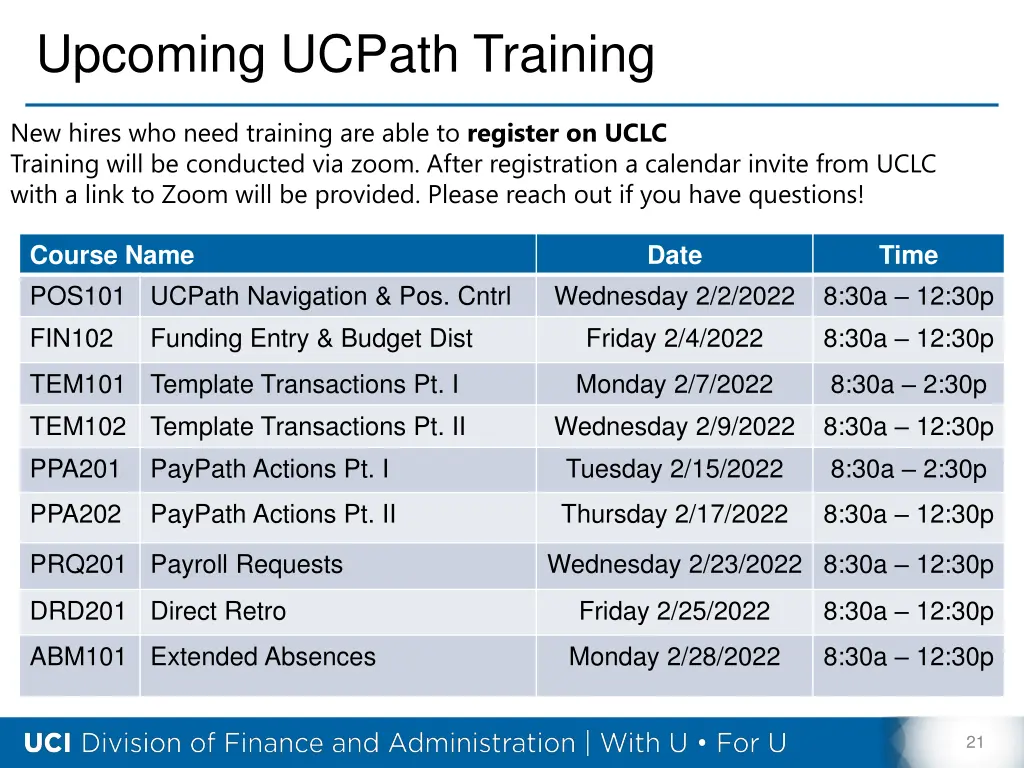 upcoming ucpath training