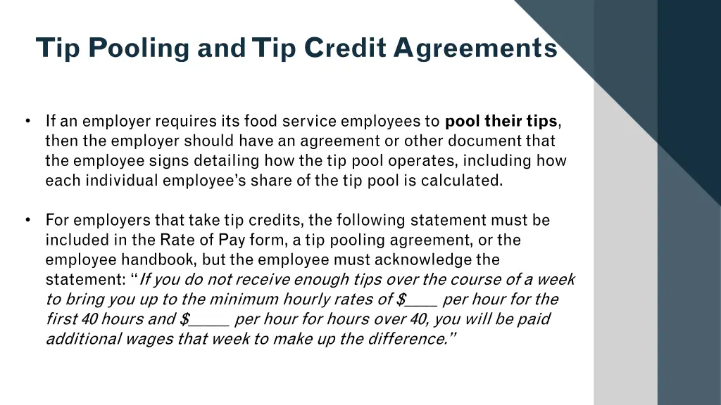 tip pooling and tip credit agreements