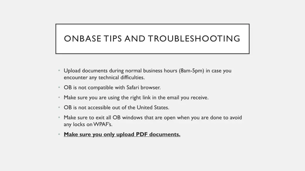 onbase tips and troubleshooting