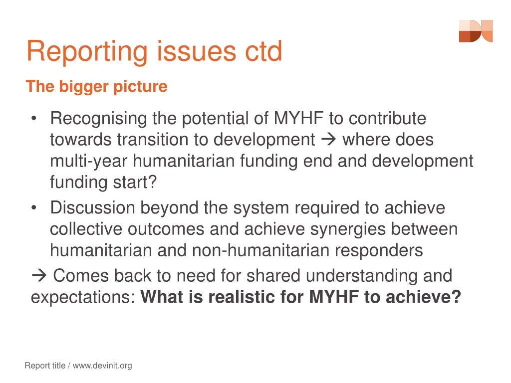 reporting issues ctd