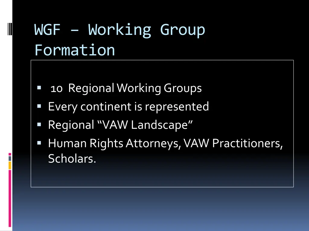 wgf working group formation