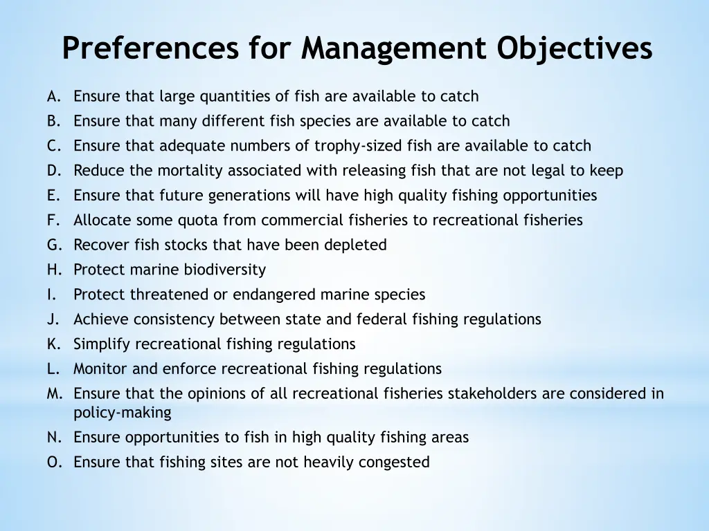 preferences for management objectives