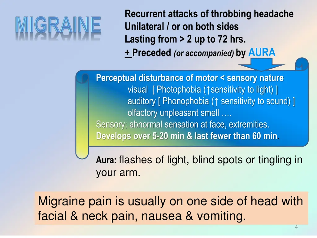 recurrent attacks of throbbing headache