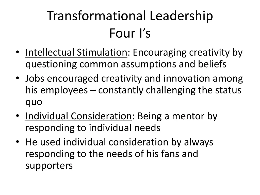 transformational leadership four i s intellectual