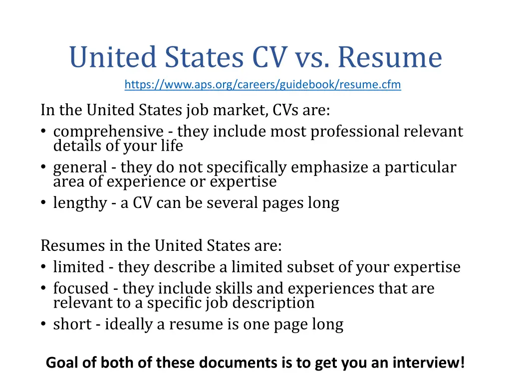 united states cv vs resume https
