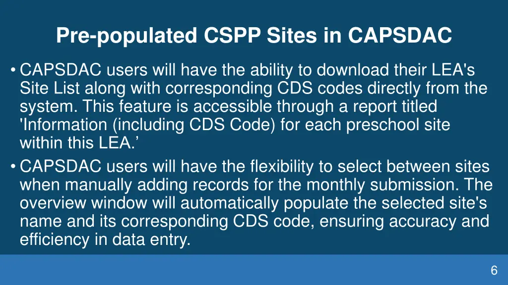 pre populated cspp sites in capsdac