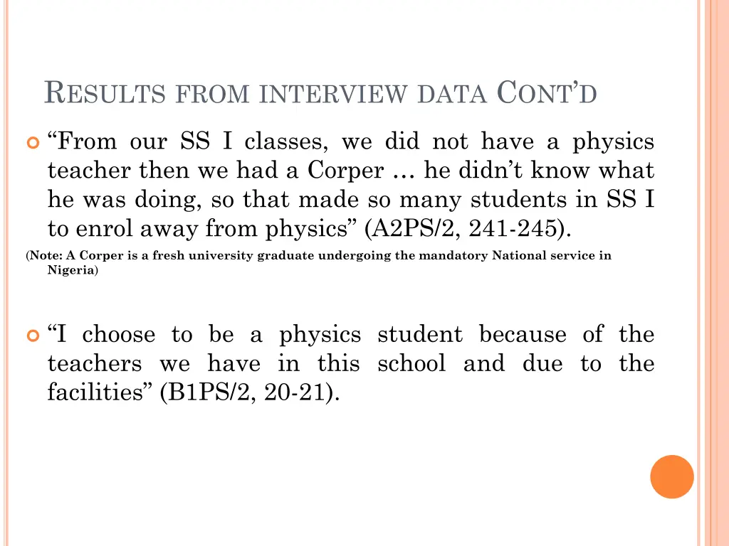 r esults from interview data c ont d