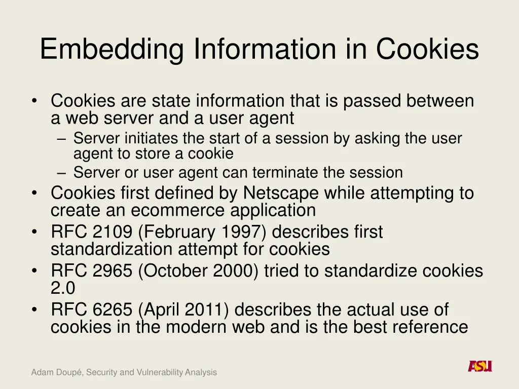 embedding information in cookies