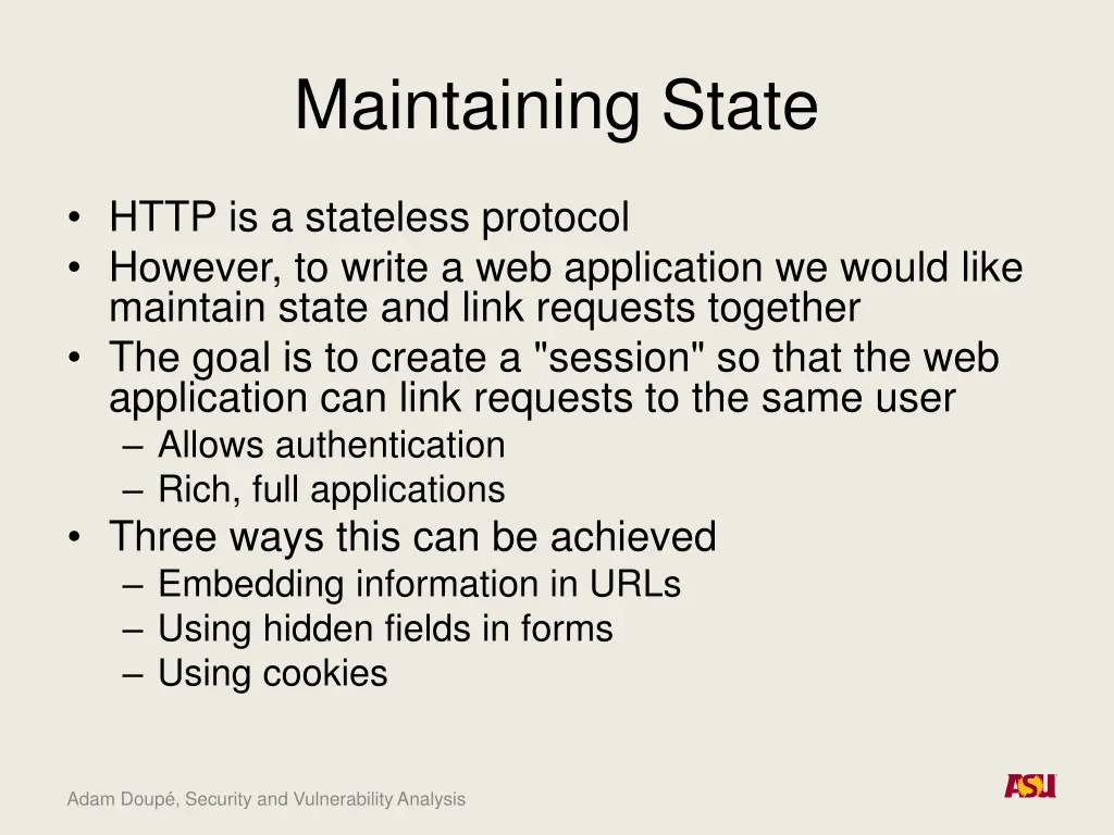 maintaining state