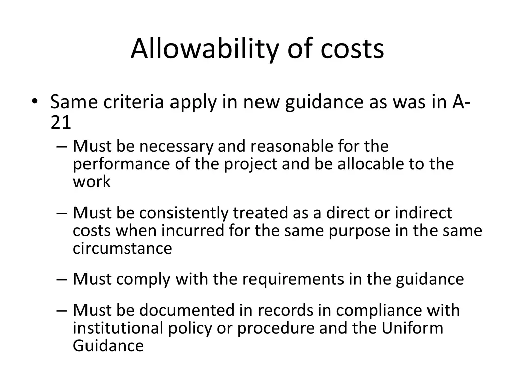 allowability of costs