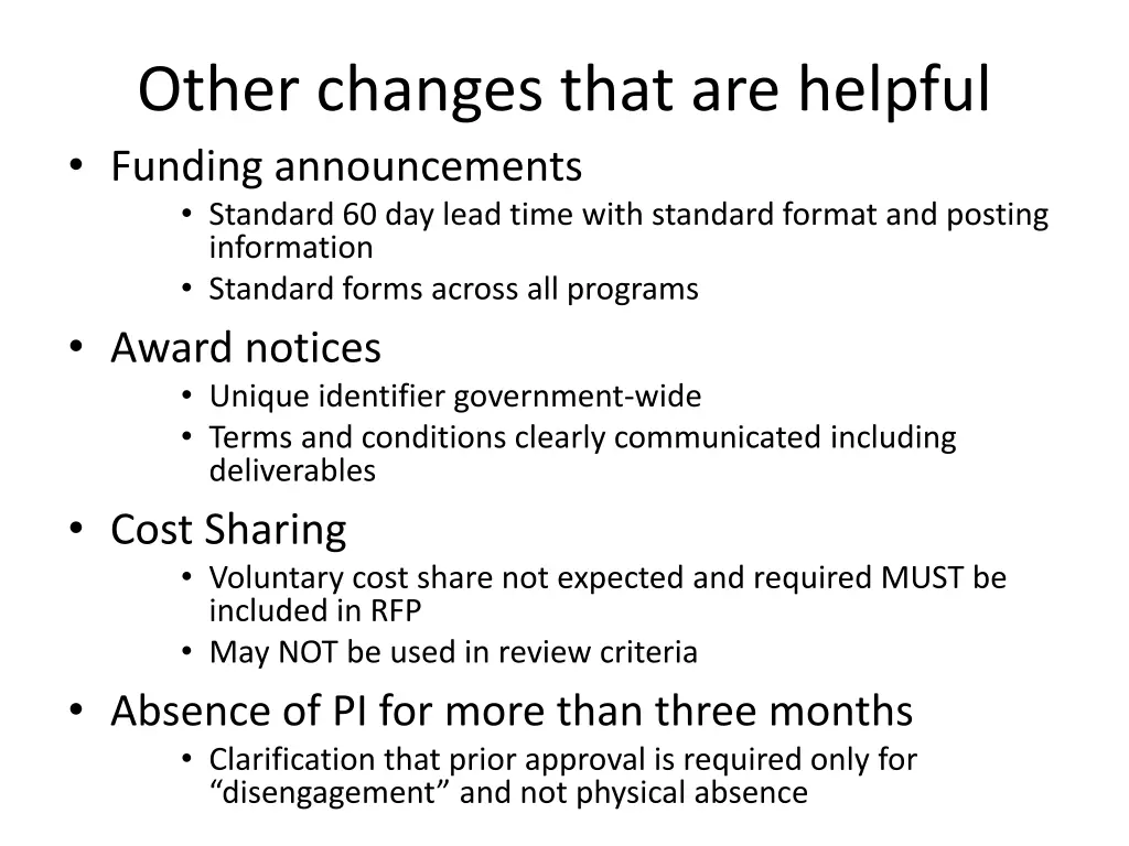other changes that are helpful funding