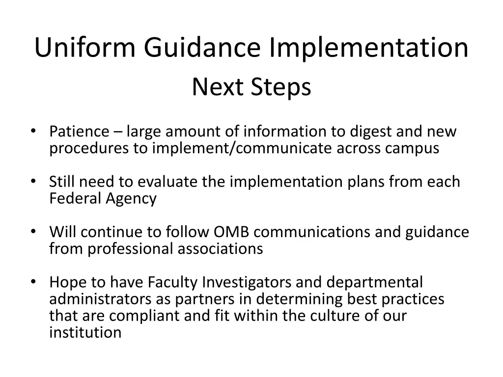 uniform guidance implementation next steps