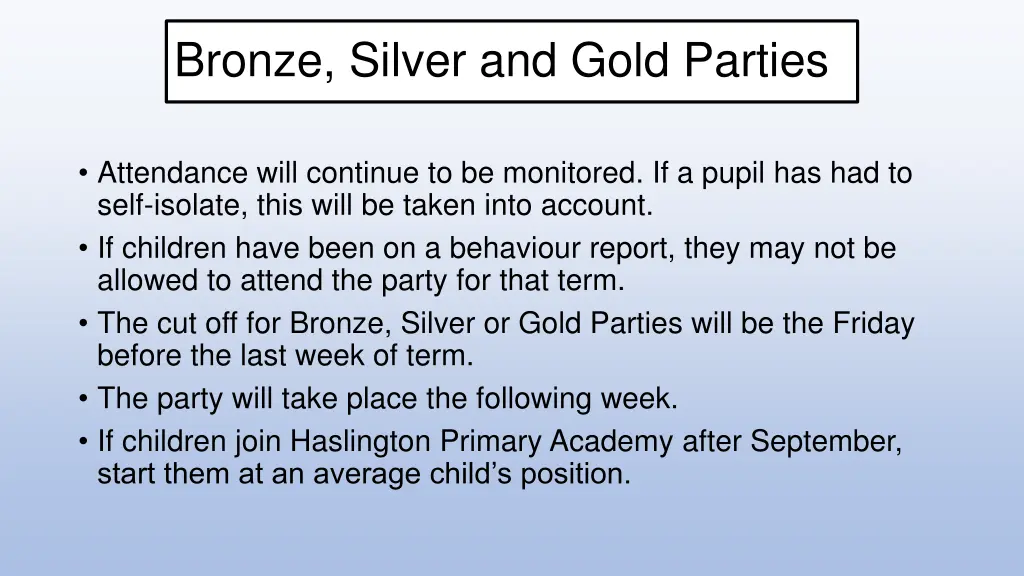 bronze silver and gold parties