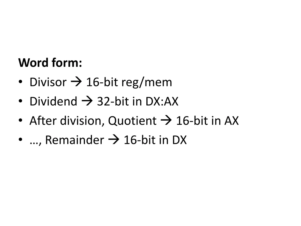 word form divisor 16 bit reg mem dividend