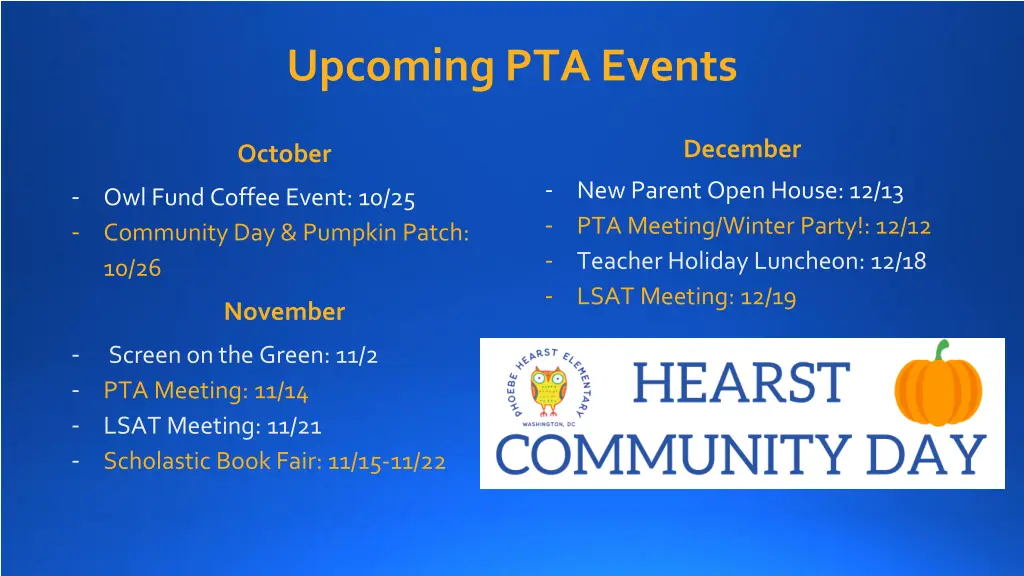 upcoming pta events