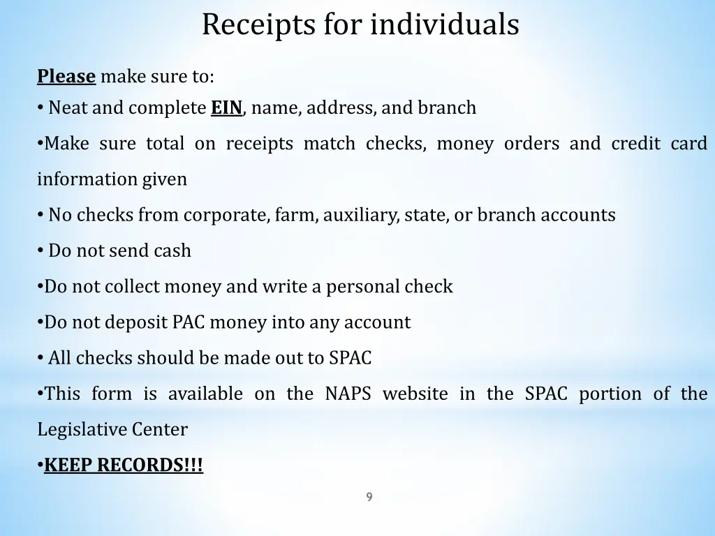 receipts for individuals
