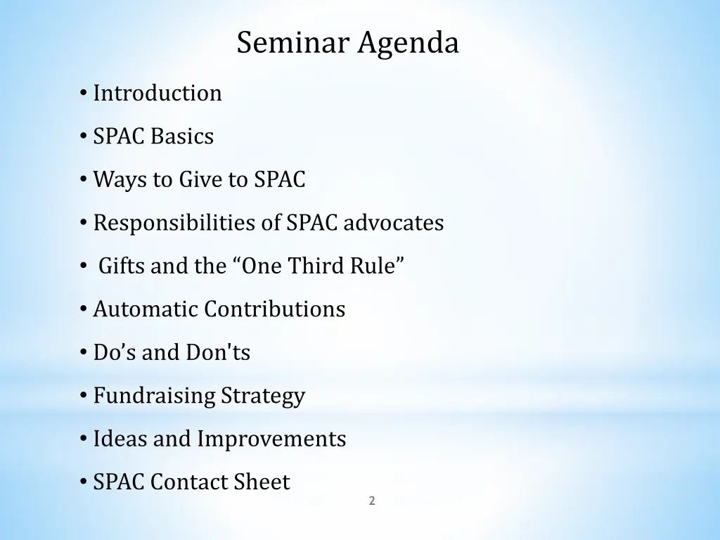 seminar agenda