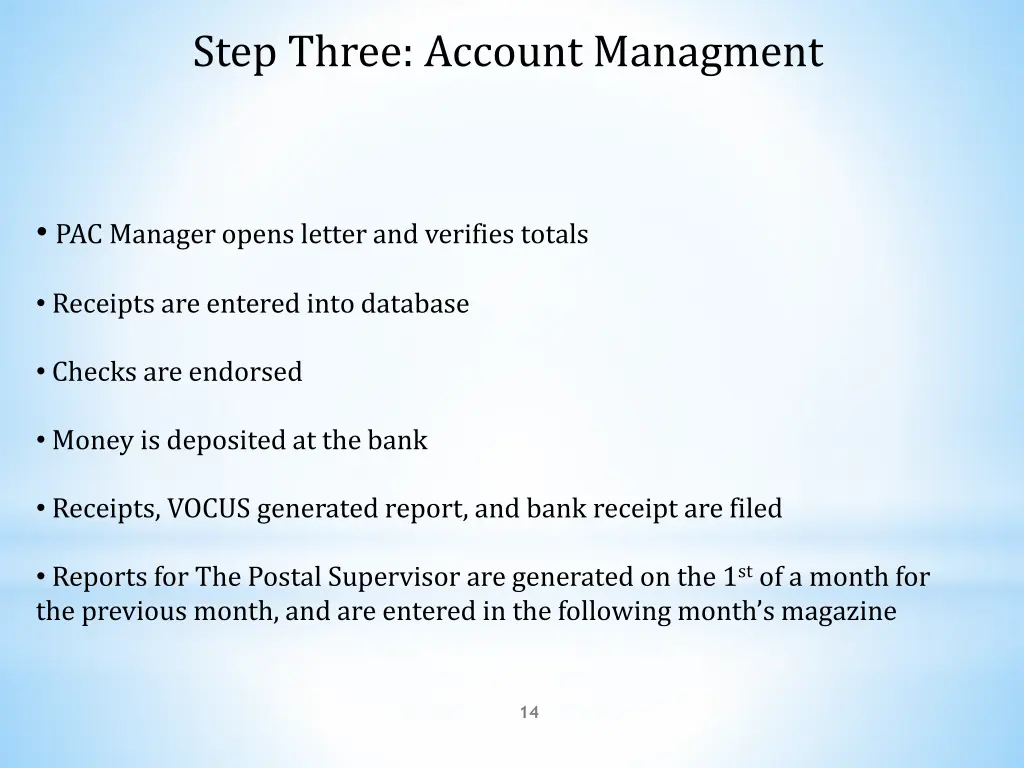 step three account managment