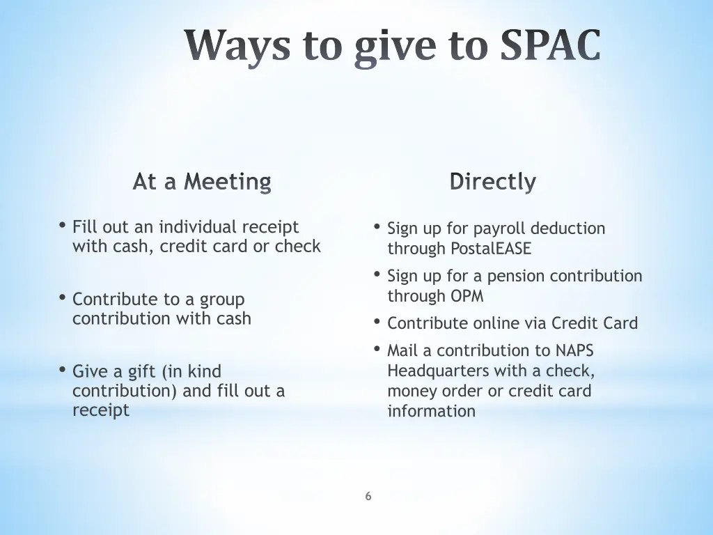 ways to give to spac