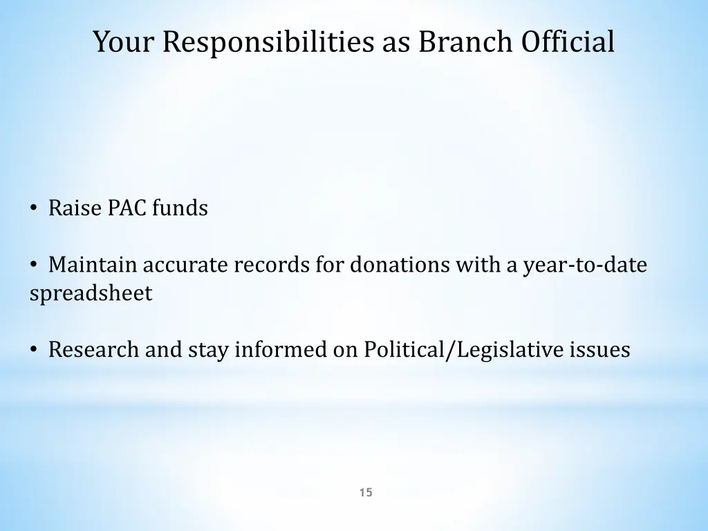 your responsibilities as branch official