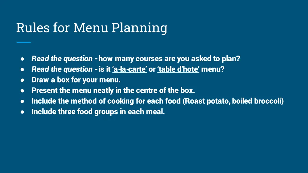 rules for menu planning