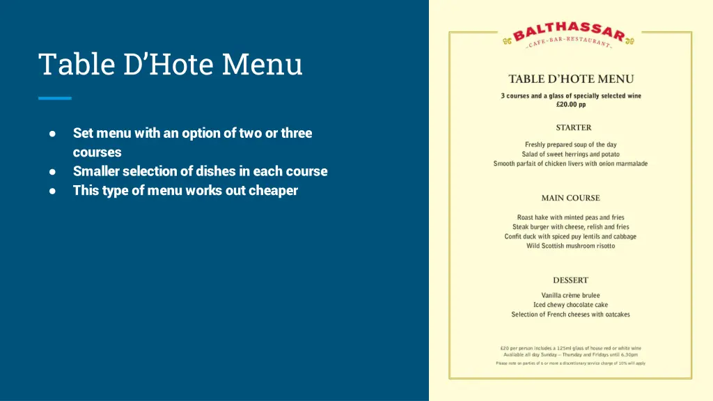 table d hote menu