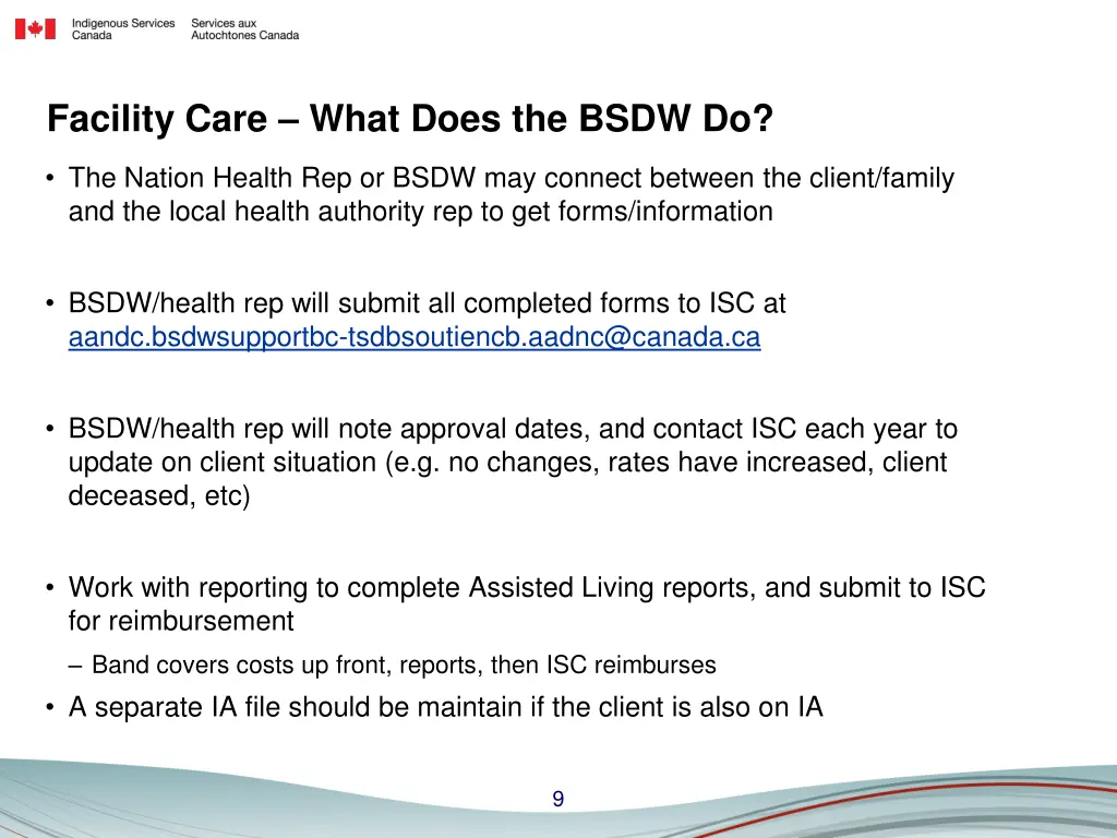 facility care what does the bsdw do