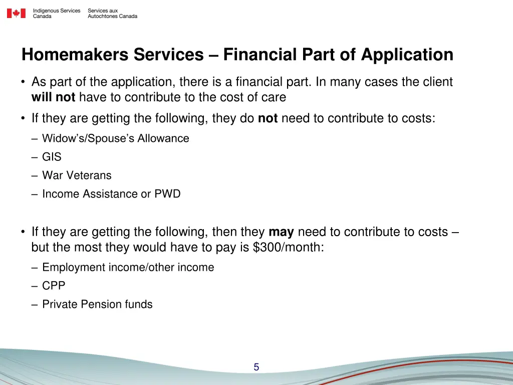 homemakers services financial part of application