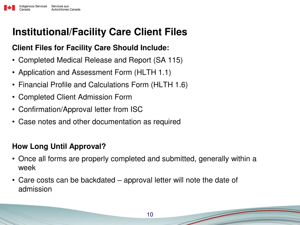 institutional facility care client files