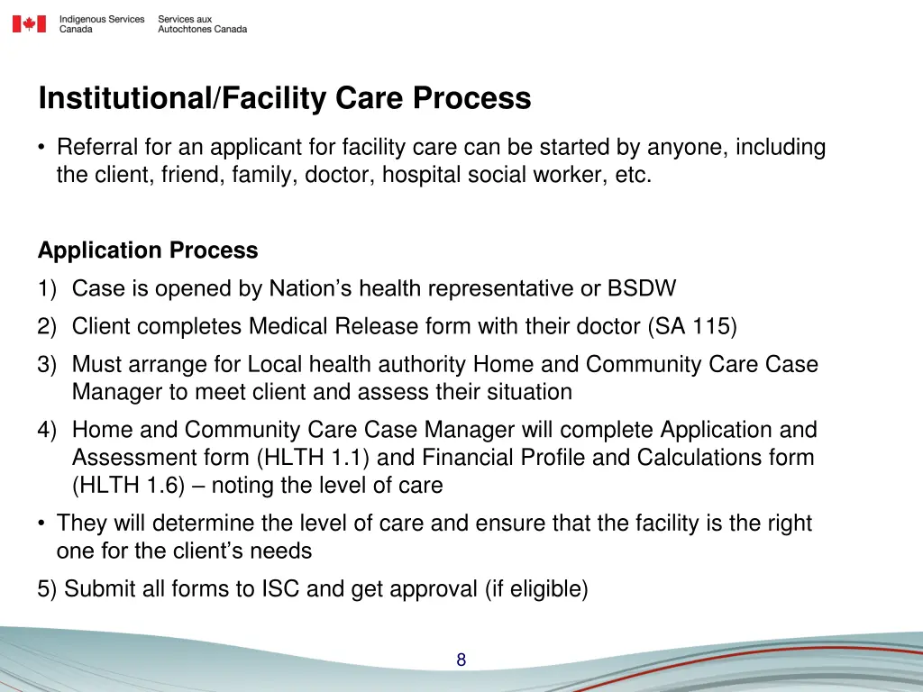 institutional facility care process