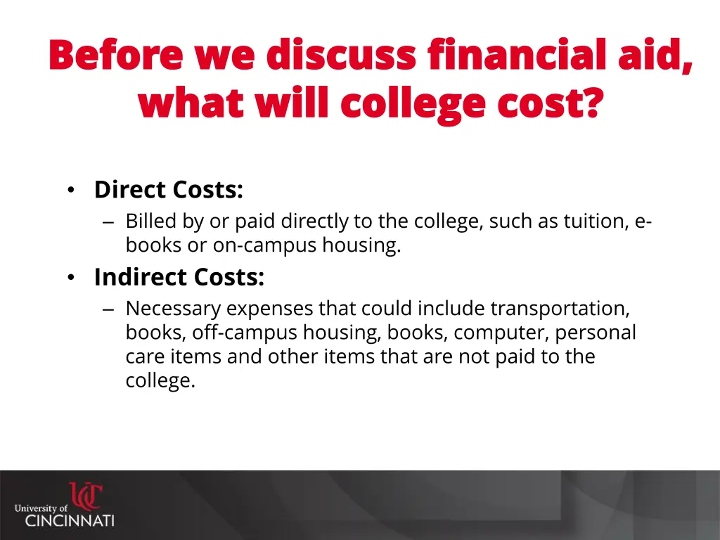 before we discuss financial aid before we discuss