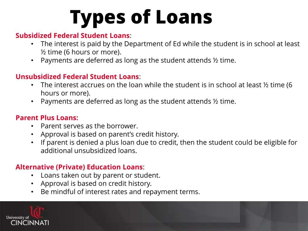 types of loans subsidized federal student loans