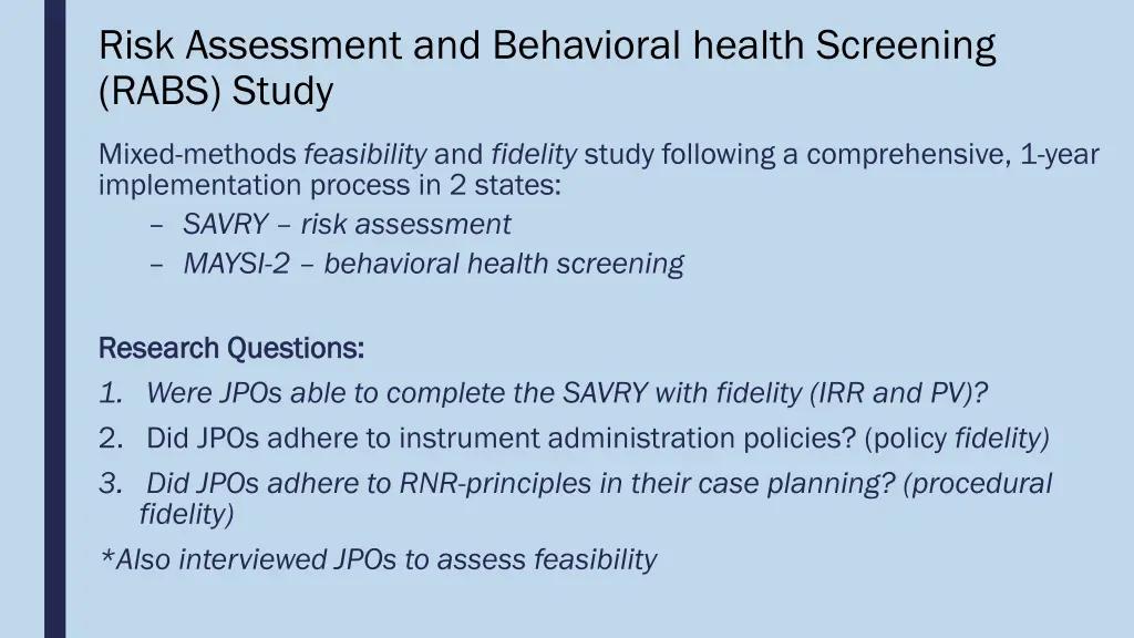 risk assessment and behavioral health screening 1