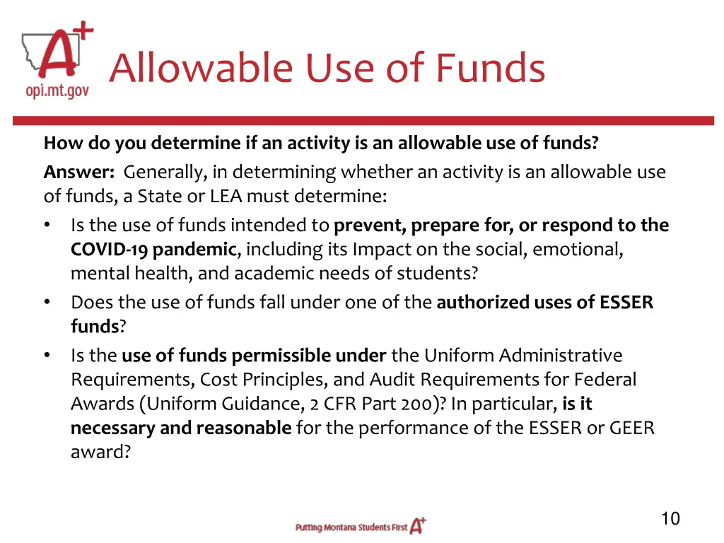 allowable use of funds 1