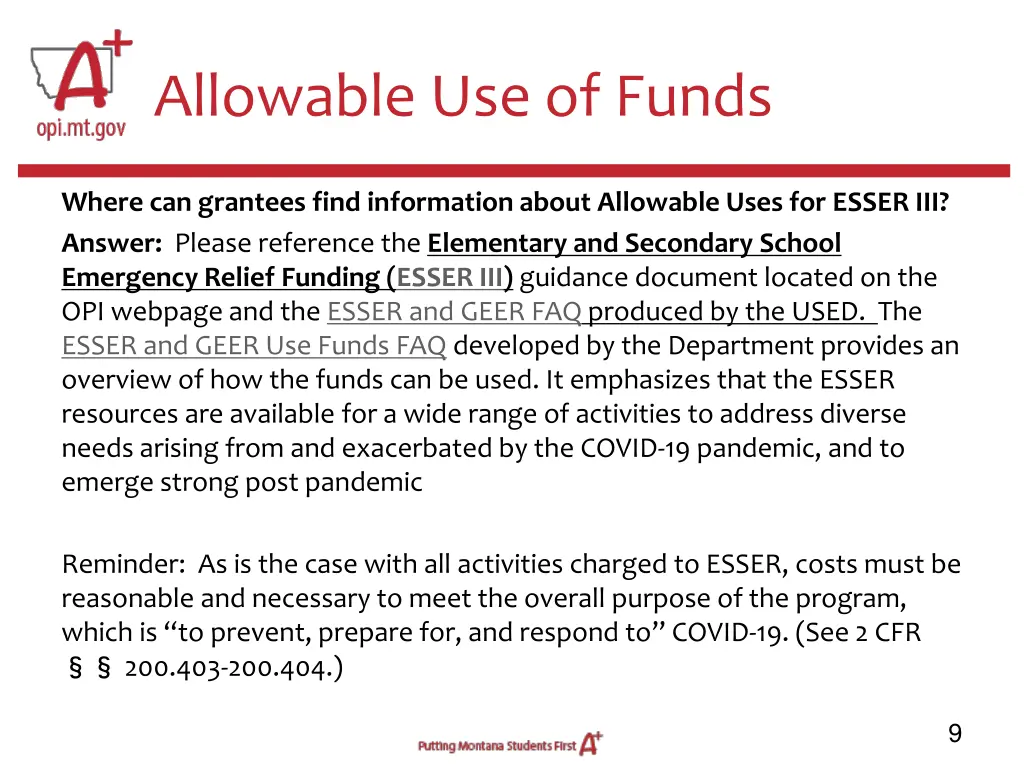 allowable use of funds